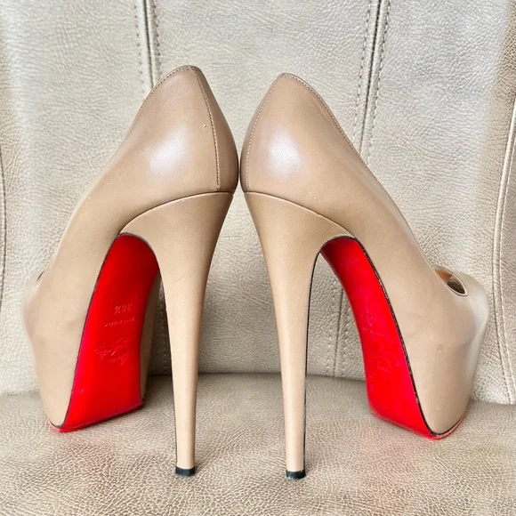 Christian Louboutin Highness 160 Nude Tan Platform Red Peep Toe Euro 38 1/2 - Picture 7 of 16